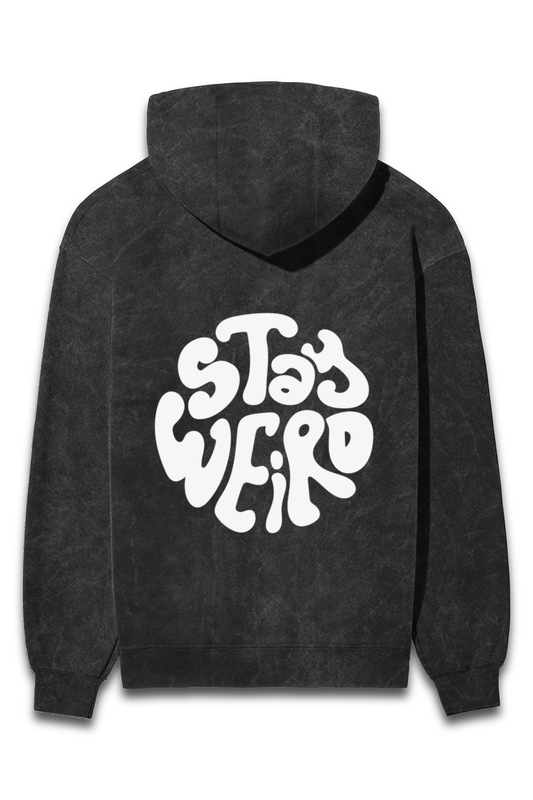 Stay Weird Acid Wash Hooded Sweatshirt - Puff Print, Limited Edition, Unisex Fit