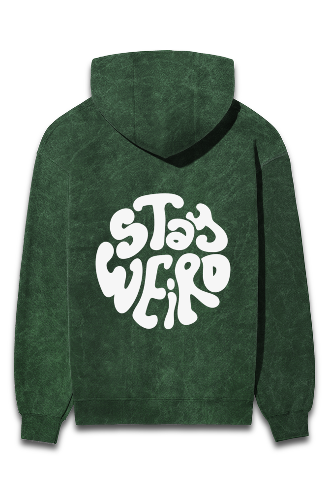 Stay Weird Acid Wash Hooded Sweatshirt - Puff Print, Limited Edition, Unisex Fit